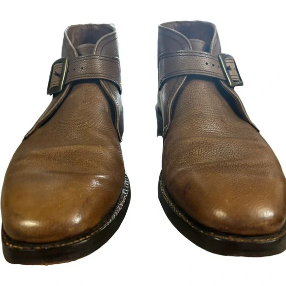 Vintage Barrie Ltd Brown Pebble Leather Monk Strap Ankle Boots Size 10